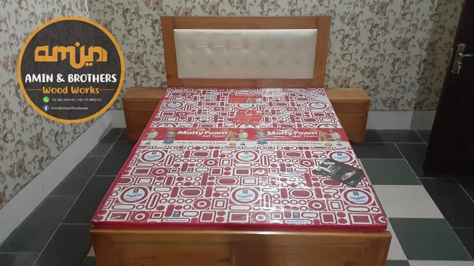 Pine Wood Cushin Medium Size Bed, an interior project in Mehar, Larkana