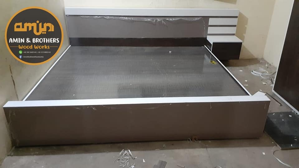 Ash White & Green King Size Bed, an interior project in Karachi